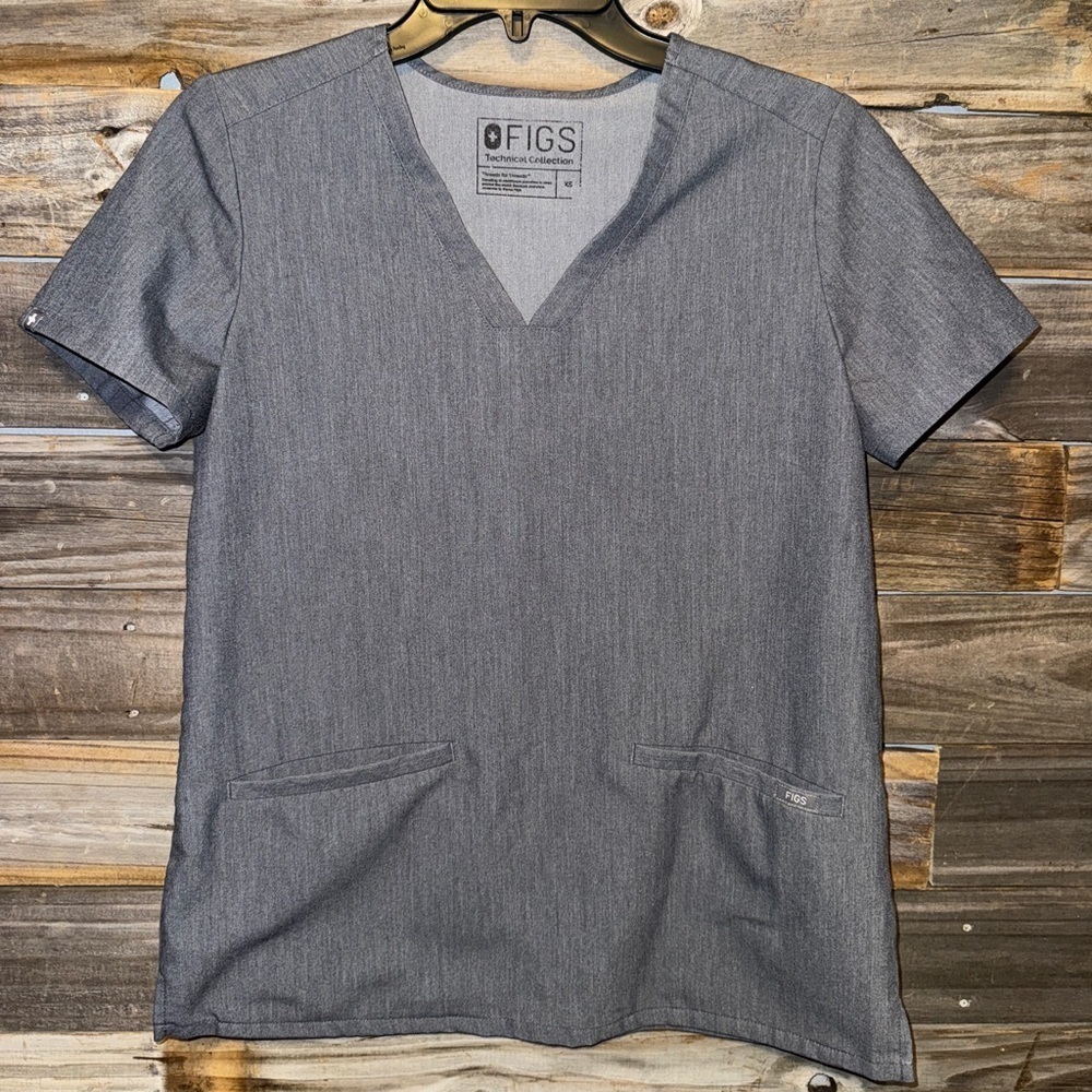 Figs Technical Collection Womens Gray V Neck Short Sleeves Scrub Top Size XS